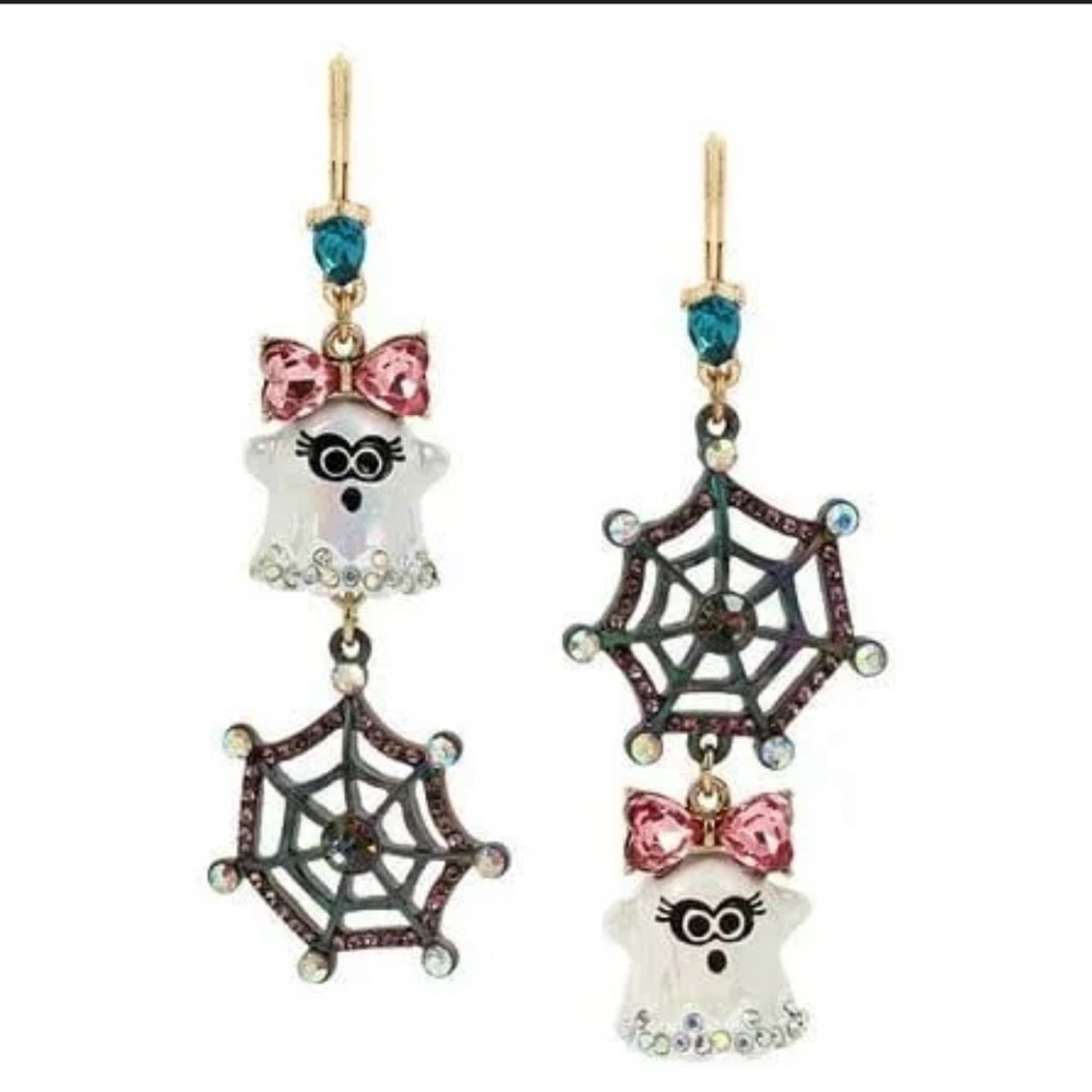 NWT Betsy Johnson Ghost & Spider Web Earrings